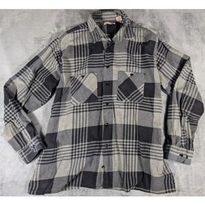 Vintage Chess King XL Flannel Shirt Gray Black Plaid Cotton Made in USA 90s